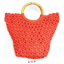 画像をギャラリービューアに読み込む, ハンドバッグ 木リング 編みバッグ v1010
