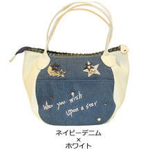 画像をギャラリービューアに読み込む, ハンドバッグ 牛革×デニム 星モチーフ